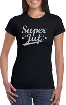 Super juf cadeau t-shirt met zilveren glitters voor dames -  Bedankt cadeau voor een juf S