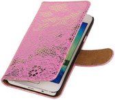 Mobieletelefoonhoesje.nl - Samsung Galaxy S5 Hoesje Bloem Bookstyle Roze