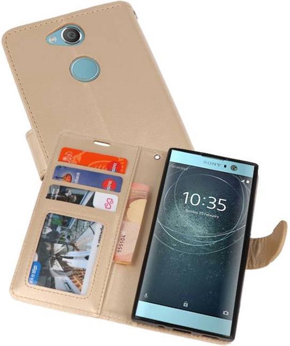 Wallet Cases Hoesje Geschikt voor Xperia XA2 Goud