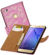 Mobieletelefoonhoesje.nl - Bloem Bookstyle Hoesje voor Huawei P8 Lite 2017 Roze