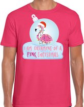 Flamingo Kerstbal shirt / Kerst t-shirt I am dreaming of a pink Christmas roze voor heren - Kerstkleding / Christmas outfit L