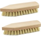 Set van 2 schrobborstels hout met spitse neus - Schoonmaakartikelen/schoonmaakborstels - 22 x 2,5 cm
