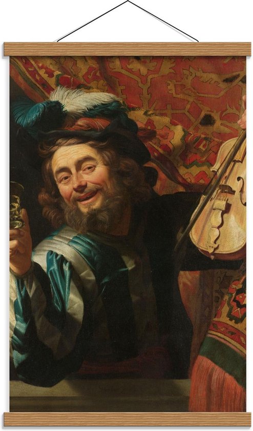 Schoolplaat – Oude meesters - Een vrolijke vioolspeler, Gerard van Honthorst, 1623 - 40x60cm Foto op Textielposter (Wanddecoratie op Schoolplaat)