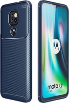 Carbon Fiber TPU Back Cover - Motorola Moto G9 Play Hoesje - Blauw