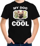Franse bulldog honden t-shirt my dog is serious cool zwart - kinderen - Franse bulldogs liefhebber cadeau shirt M (134-140)