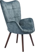 Evella Living - Relaxstoel - Stoel - Woonkamer - Donkerblauw - Bruin - Velvet - Hout - 68x74x106