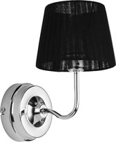 Wandlamp – Voor binnen – Afmeting (H) 21 cm – Lampkap (Ø) 11,5 ~ 15 cm – Fitting 1 x E14 – Kleur chroom zwart