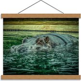 Schoolplaat – Hippo Zwemt in het Water - 40x30cm Foto op Textielposter (Wanddecoratie op Schoolplaat)