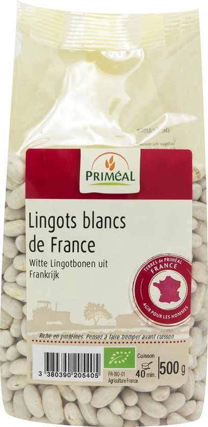 Lingots blancs de France. Witte lingotbonen uit Frankrijk. 500g. Cuisson 40 min. Terre de Primeal. Rich in protein.