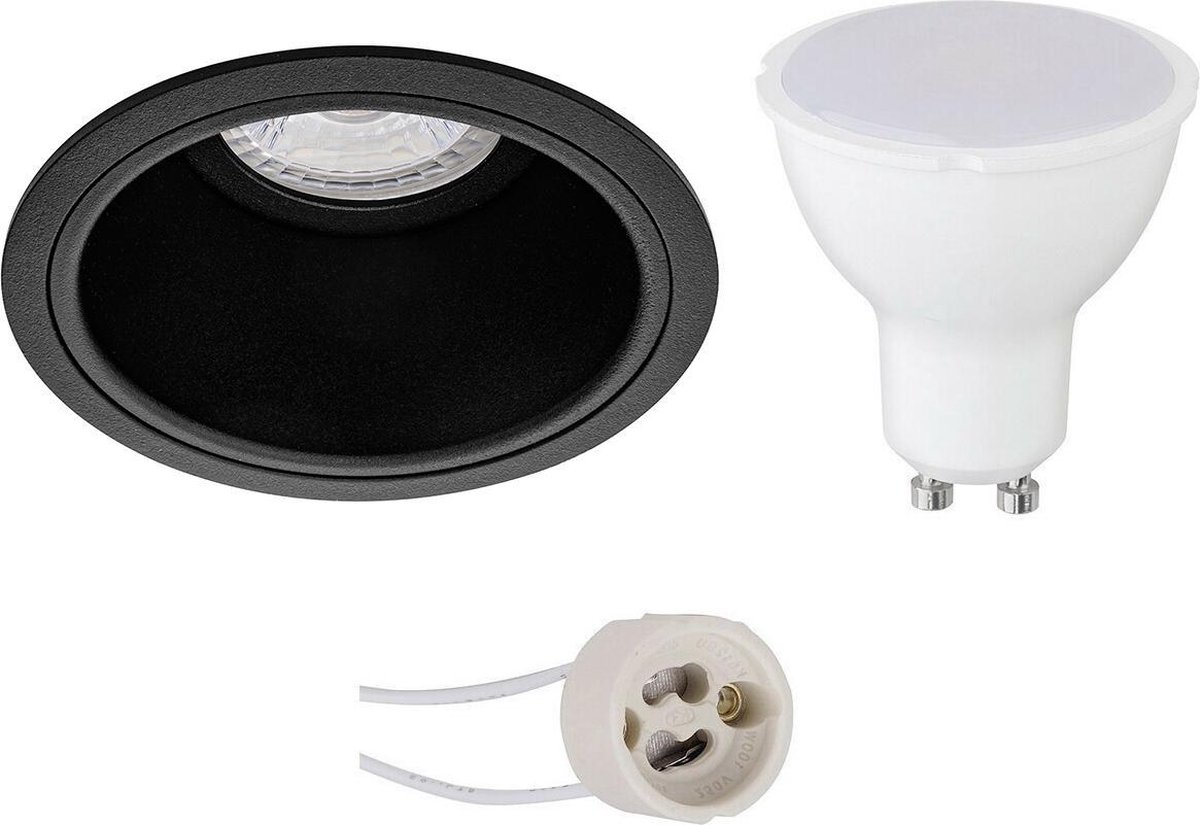 GU10 Inbouwspot Set - Mat Zwart - Inbouw Rond - Verdiept - Pragmi Minko Pro - 4W - Warm Wit 3000K - Ø90mm