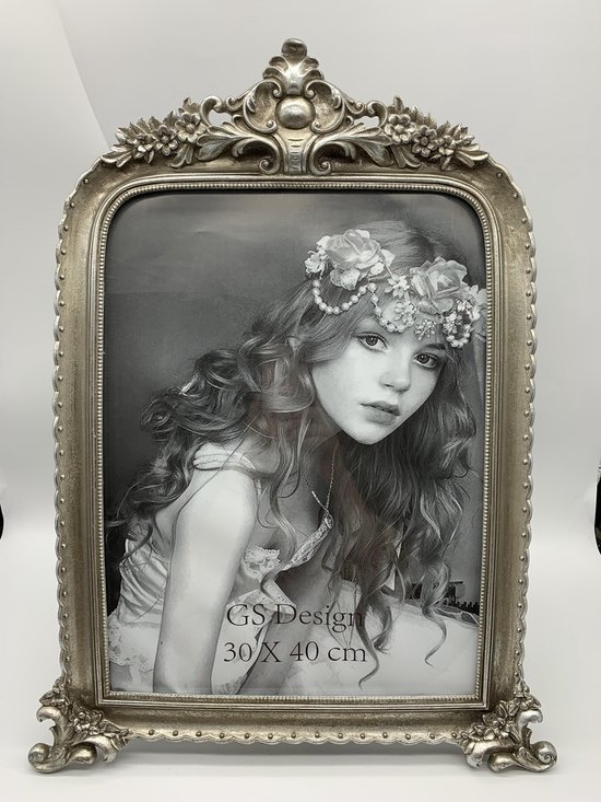 Fotolijst - antiek - rijk versierde barok spiegel - kunsthars zilver -  30x40 cm | bol.com