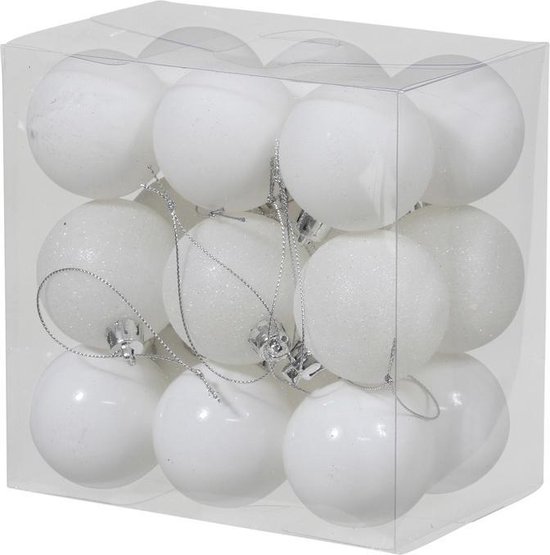 18x Witte kerstballen 5 - Glans/mat/glitter - plastic... | bol.com