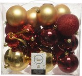 26x Kunststof kerstballen mix goud-rood 6, 8, 10 cm - Kerstversiering/kerstdecoratie