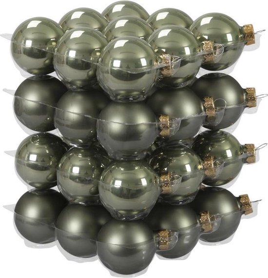36x Graniet groene glazen kerstballen 4 cm mat/glans