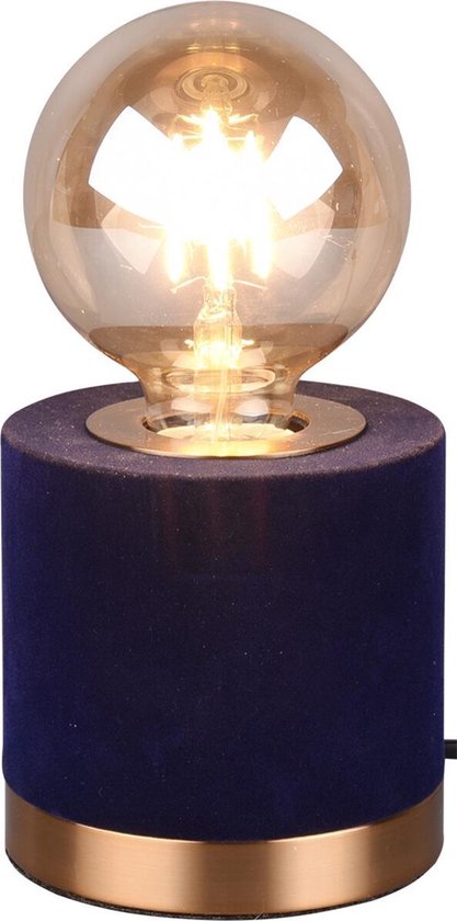 LED Tafellamp - Tafelverlichting - Trion Juda - E27 Fitting - Rond - Mat Blauw - Textiel