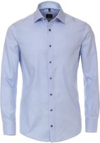 Venti Heren Overhemd Lichtblauw Kamille Contrast Oxford Kent Modern Fit - 38