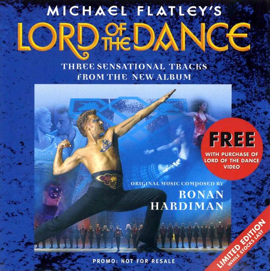 Michael Flatley's Lord of the Dance albumcover met Michael Flatley in een pose, 'FREE' en 'LIMITED EDITION' tekst.