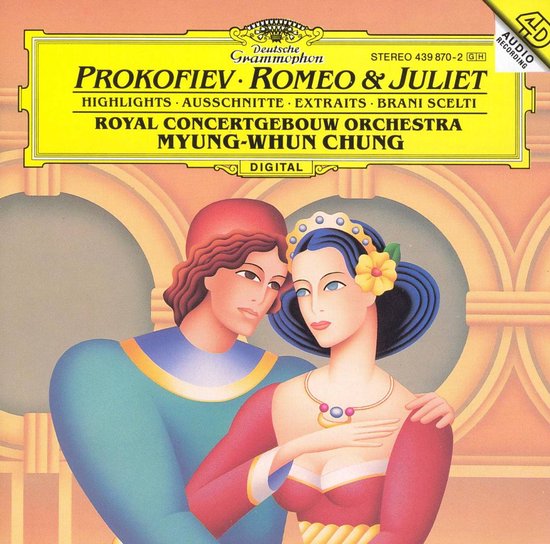 Illustratie van Romeo en Julia met de tekst 'Prokofiev Romeo & Juliet Highlights Royal Concertgebouw Orchestra Myung-Whun Chung'