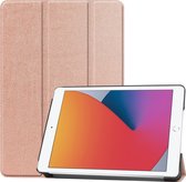 Hoes Geschikt voor iPad 10.2 2020 Hoes Book Case Hoesje Trifold Cover - Hoesje Geschikt voor iPad 8 Hoesje Bookcase - Rosé goud