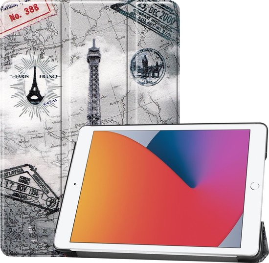 Hoes Geschikt voor iPad 10.2 2020 Hoes Book Case Hoesje Luxe Trifold Cover - Hoesje Geschikt voor iPad 8 Hoesje Bookcase - Eiffeltoren