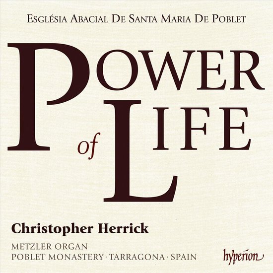 Albumcover met de tekst "POWER OF LIFE" in grote, donkere letters. Eronder de naam Christopher Herrick.