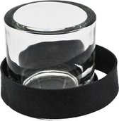Waxinehouder | glazen vaasje met metaal | glas | 6x8x8 cm - zwart