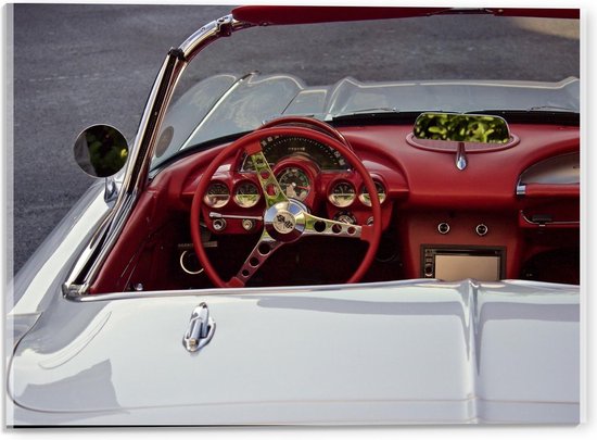 Acrylglas - Wit Rode Cabrio  - 40x30cm Foto op Acrylglas (Wanddecoratie op Acrylglas)