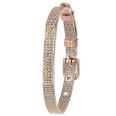 Lucardi Dames Armband roseplated mesh riem met kristal - Staal - Armband - Cadeau - 21 cm - Rosékleurig