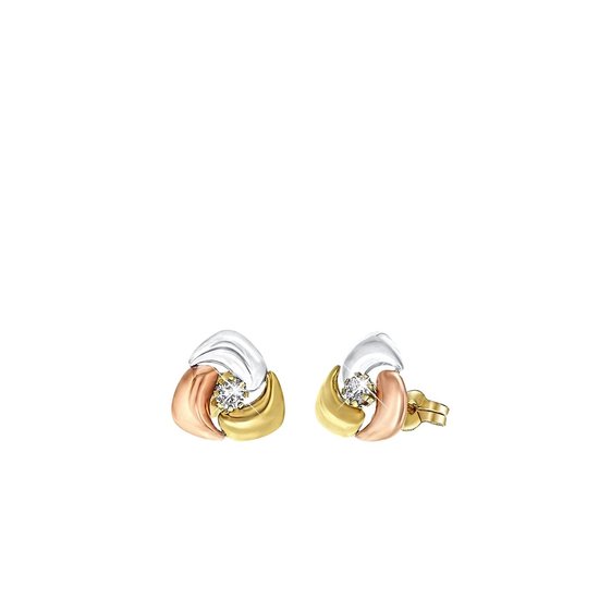 Lucardi - Boucles d'oreilles tricolores 14 carats avec zircone