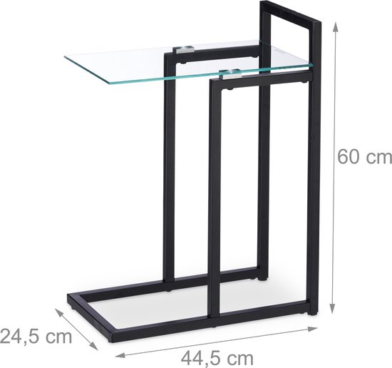 table d'appoint relaxdays métal verre - table basse petite - assiette en verre - hauteur 60 cm - table d'appoint noir