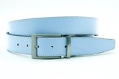 Draaibare reversible riem licht blauw/zwart 3.5 cm breed - Zwart / Licht Blauw - Reversibel - Echt Leer - Taille: 100cm - Totale lengte riem: 115cm