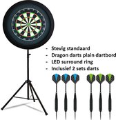 Darts Set - Portable dartbord standaard LED pakket plus - inclusief best geteste - dartbord - LED surround ring - en - dartpijlen - zwart