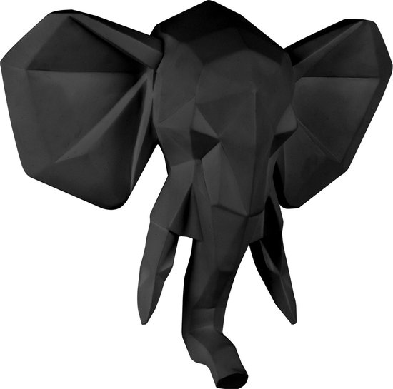 Present Time Wandhanger Origami Elephant - Zwart - 45x39,5x14cm - Scandinavisch