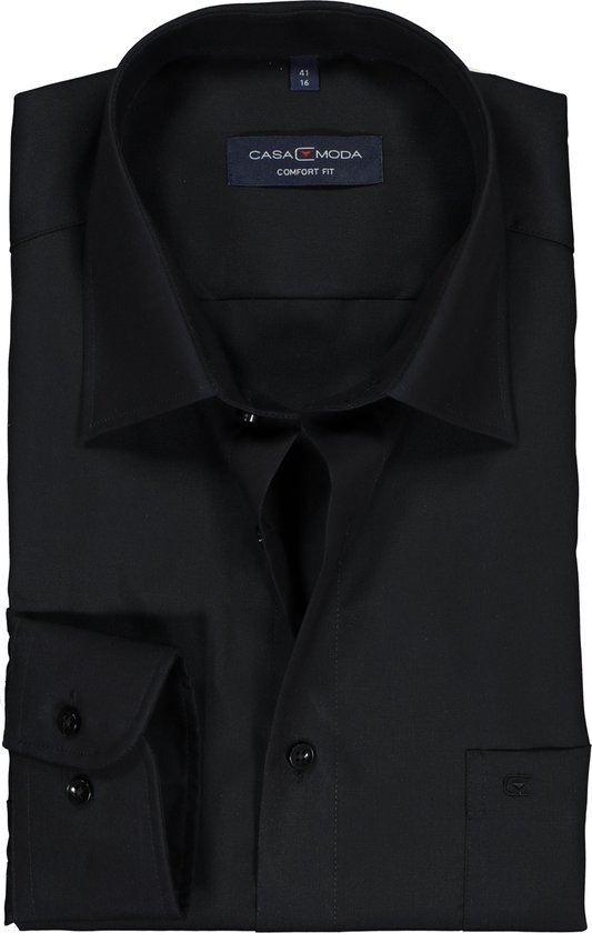 CASA MODA comfort fit overhemd - zwart - Strijkvrij - Boordmaat: