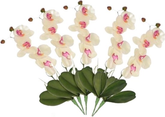 Set van 5x stuks roze/wit Orchidee/Phalaenopsis kunstplant takken 44 cm voor binnen -   kunstplanten/nepplanten/binnenplanten