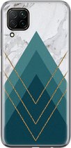 Huawei P40 Lite hoesje - Geometrisch blauw | Huawei P40 Lite  case | Siliconen TPU hoesje | Backcover Transparant