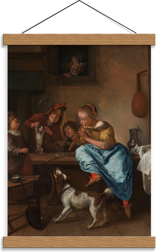 Schoolplaat – Oude meesters - De dansles, Jan Havicksz. Steen - 30x40cm Foto op Textielposter (Wanddecoratie op Schoolplaat)