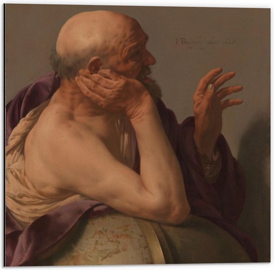 Dibond - Oude meesters - Heraclitus, Hendrick ter Brugghen, 1628 - 50x50cm Foto op Aluminium (Wanddecoratie van metaal)