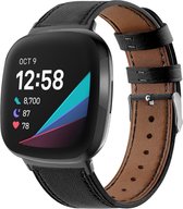 SmartphoneClip® Leather Black Bandje geschikt voor Fitbit Versa 3 en Fitbit Sense