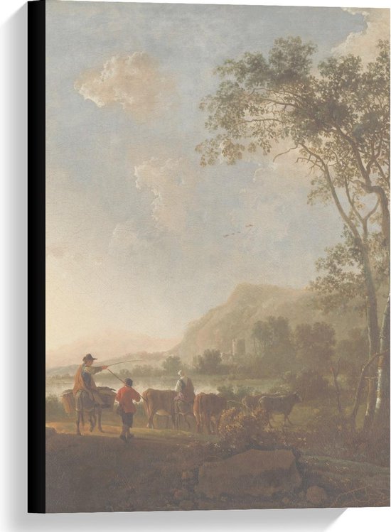 Canvas  - Oude meesters - Landschap met herders en vee, Aelbert Cuyp - 40x60cm Foto op Canvas Schilderij (Wanddecoratie op Canvas)