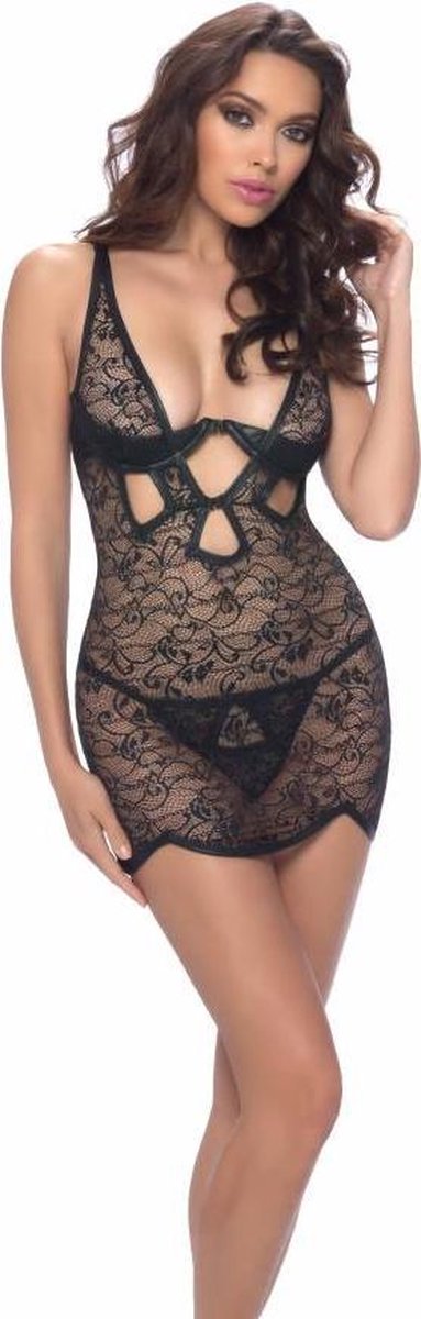 Goedkoopste Zwarte babydoll kant/wetlook - M