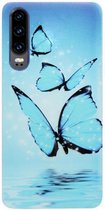 ADEL Siliconen Back Cover Softcase Hoesje Geschikt voor Huawei P30 - Vlinder Blauw