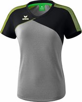 Erima Premium One 2.0 T-Shirt Dames - Grey Melange / Zwart / Lime Pop | Maat: 40