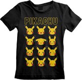 Pokemon Kinder T-shirt -Kids tm 11 jaar- Pikachu Faces Zwart