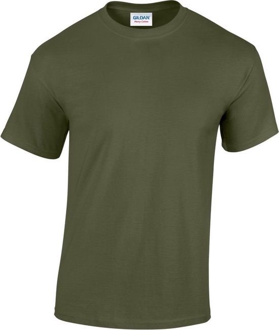 Heren Katoenen Korte Mouw T-Shirt (Militair Groen) | bol.com