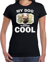 Franse bulldog honden t-shirt my dog is serious cool zwart - dames - Franse bulldogs liefhebber cadeau shirt XL