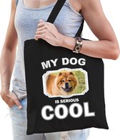 Dieren Chow chows tasje katoen volw + kind zwart - my dog is serious cool kado boodschappentas/ gymtas / sporttas - honden / hond