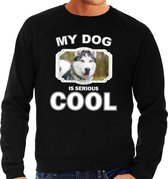Husky honden trui / sweater my dog is serious cool zwart - heren - Siberische huskys liefhebber cadeau sweaters L