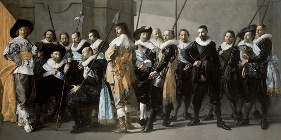 De Magere Compagnie op Textiel in zwart Frame - WallCatcher | Panorama 180 x 90 cm | Frans Hals | Ware Meester aan de muur!