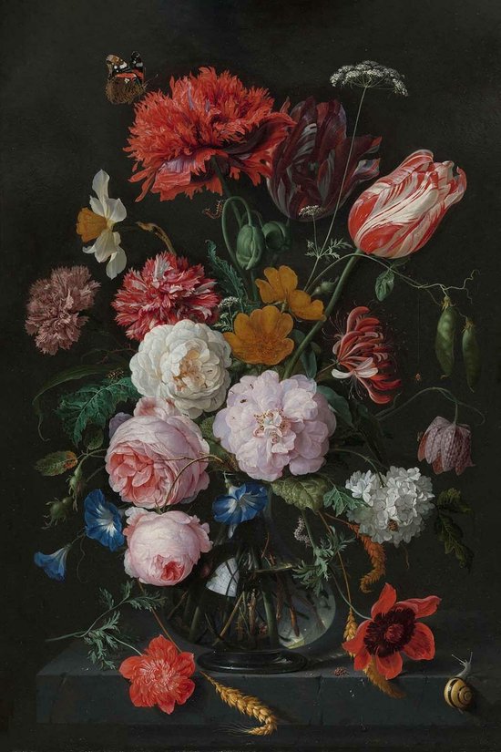 Stilleven met Bloemen in een glazen vaas op Aluminium - WallCatcher |60 x 40 cm | Jan Davidsz. de Heem